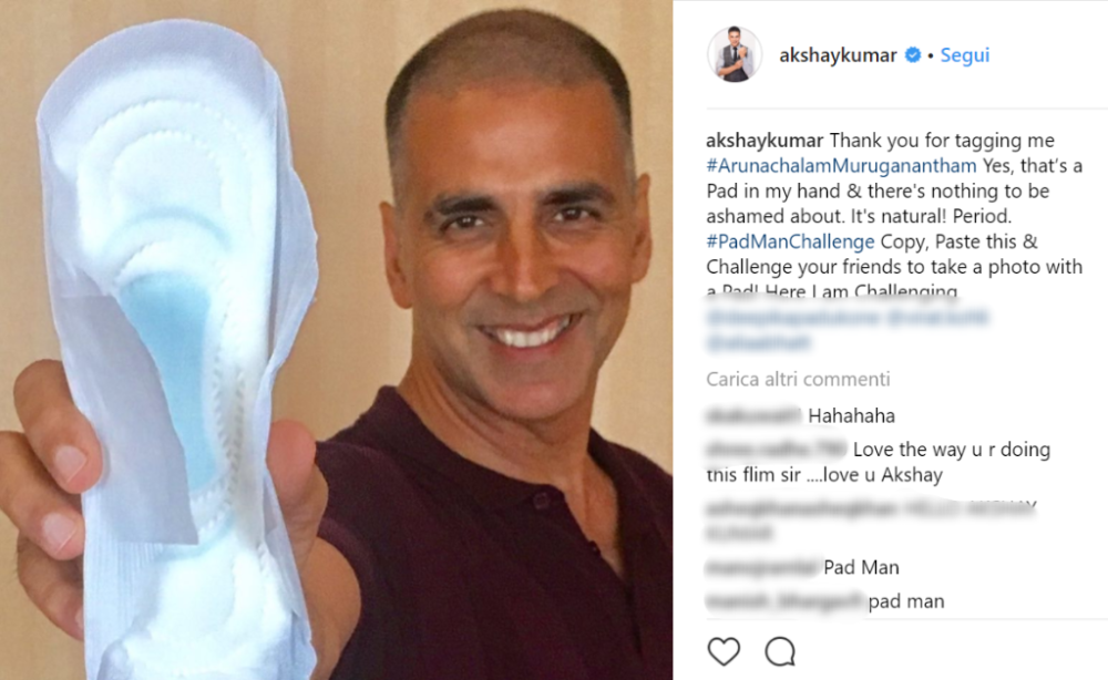 La #PadManChallenge che consiste nel postare una propria foto sui social con un assorbente in mano