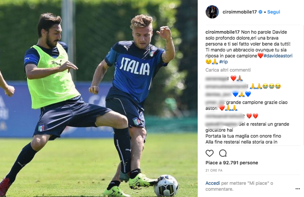 Ciro Immobile posta una foto insieme