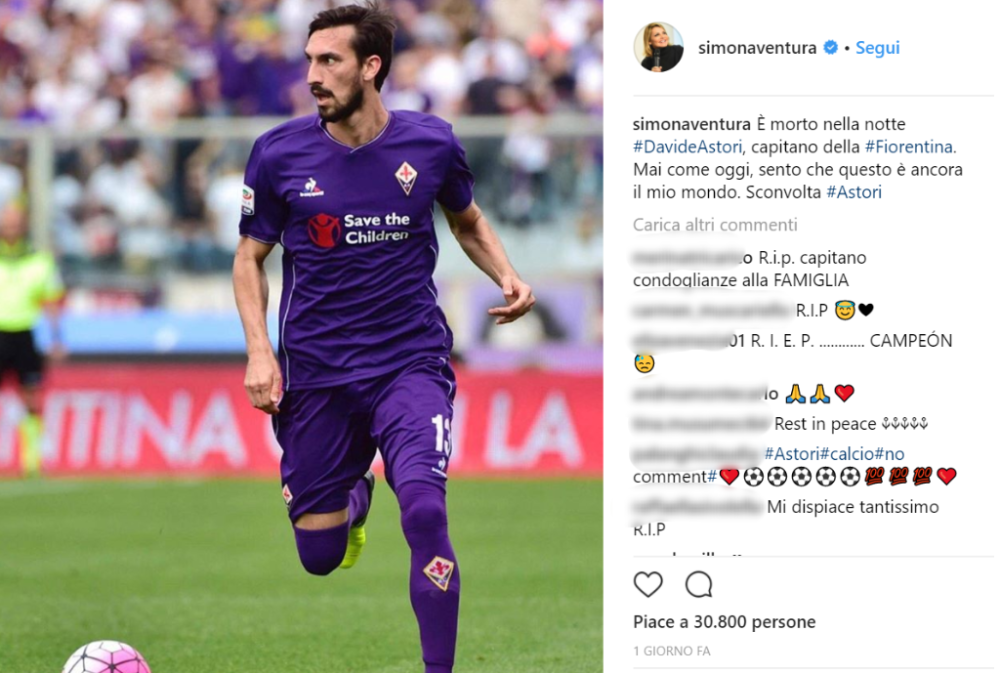 Le condoglianze arrivano non solo dal mondo sportivo