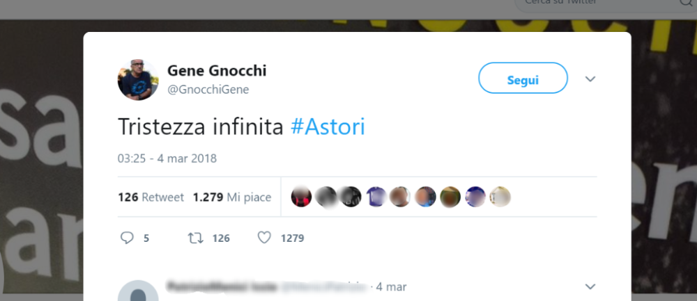 E Gene Gnocchi commenta l'accaduto su Twitter