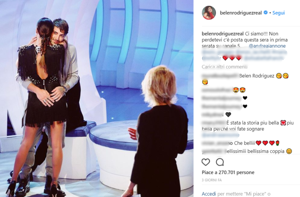Recentemente Belen e Iannone sono stati ospiti a “C’è posta per te”