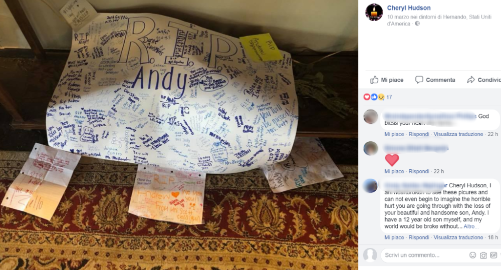 Suo figlio Andy si è suicidato a causa del bullismo che non lo lasciava vivere in pace