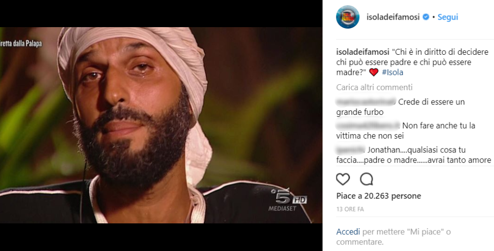 Jonathan ha anche fatto dichiarazioni molto personali: