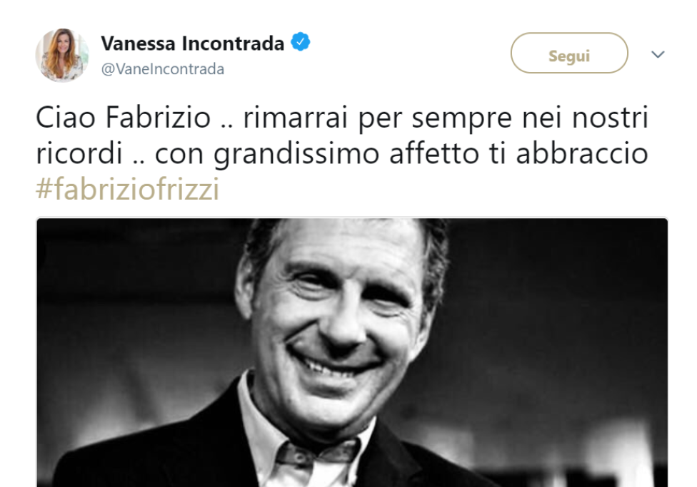 Anche Vanessa Incontrada esprime il suo dolore su Twitter