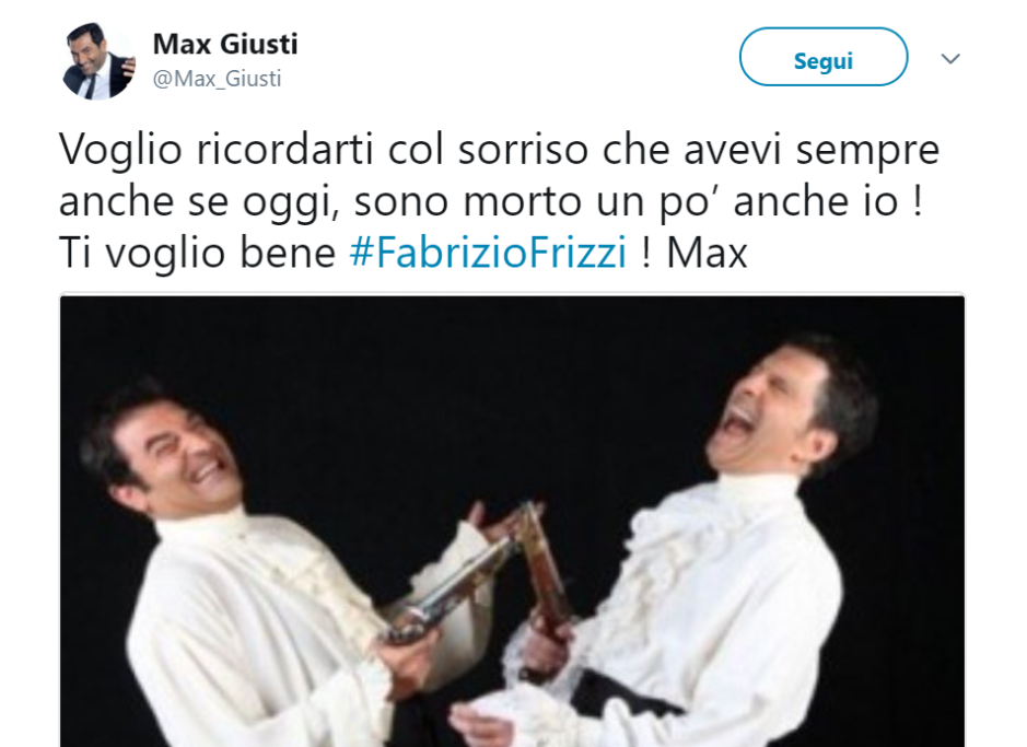 Max Giusti, comico e presentatore, saluta tristemente l’amico Fabrizio