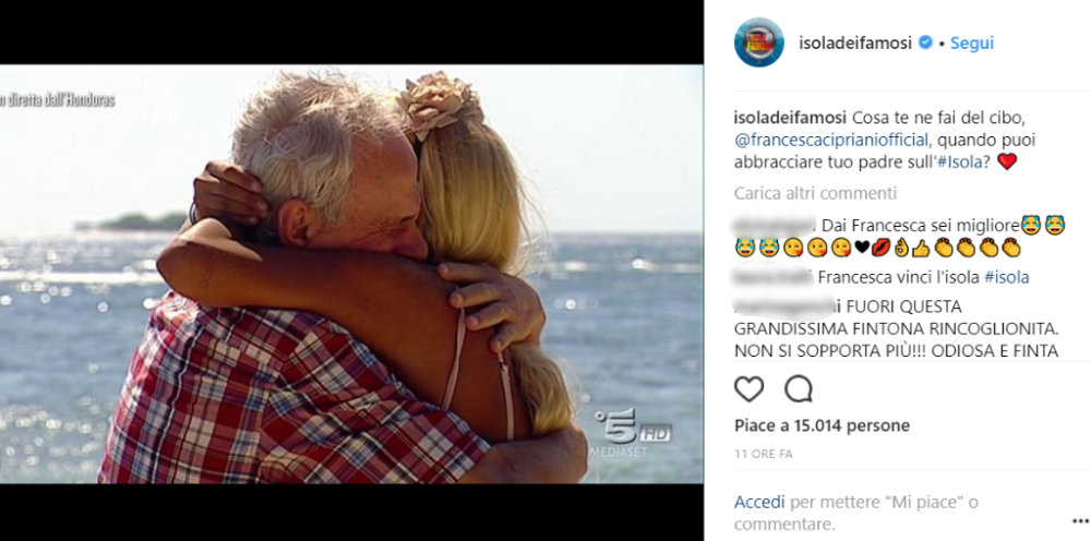 Il primo momento di tenerezza della serata ha per protagonista Francesca Cipriani