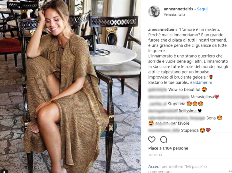 Su Instagram la Robusti ha scritto un commento molto dolce sull’amore