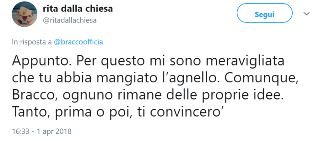 Rita riconferma quindi il suo stupore