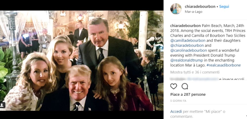 Donald Trump ha ospitato nella sua villa di Palm Beach in Florida i discendenti dei Borbone