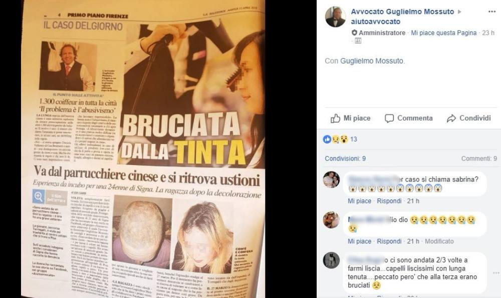 L'avvocato ha spiegato che il primo esito  sui capelli  è stato un colore arancione