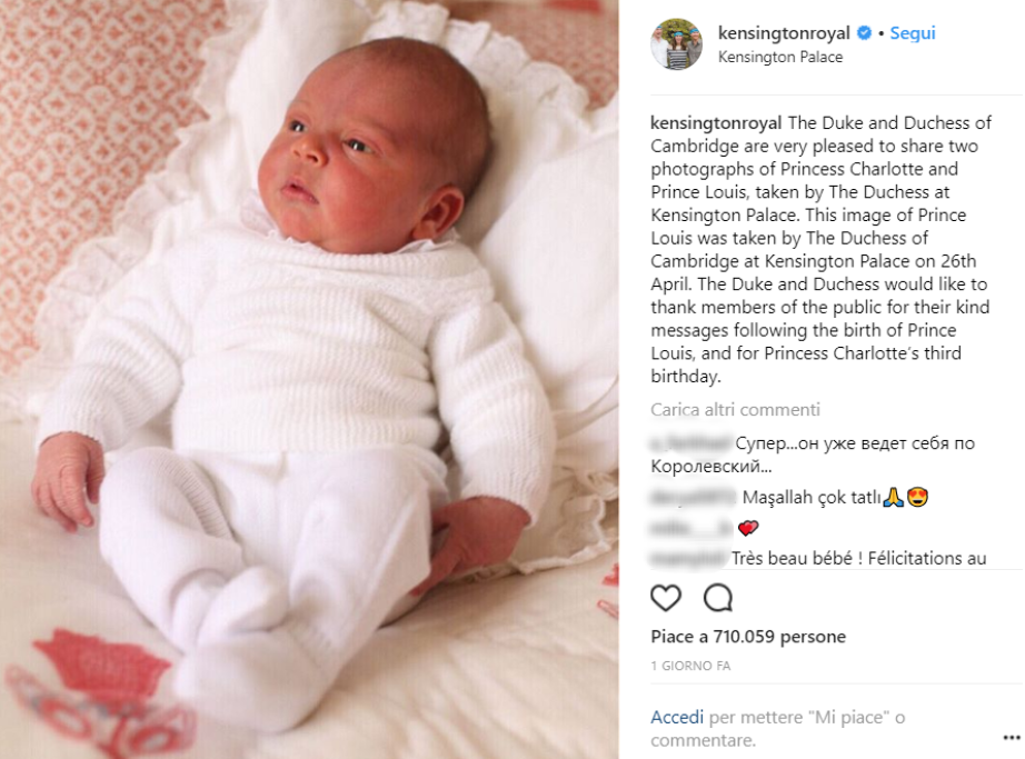 Sul profilo Instagram di Kensington Palace sono state pubblicate le sue prime foto ufficiali