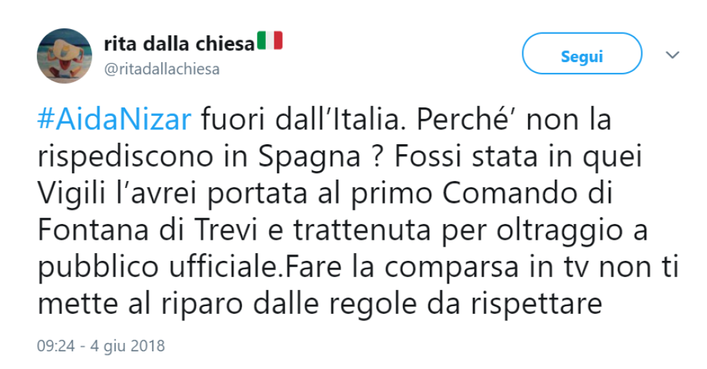 Rita Dalla Chiesa però ha voluto dire la sua sull’accaduto e sul suo profilo Twitter ha scritto: