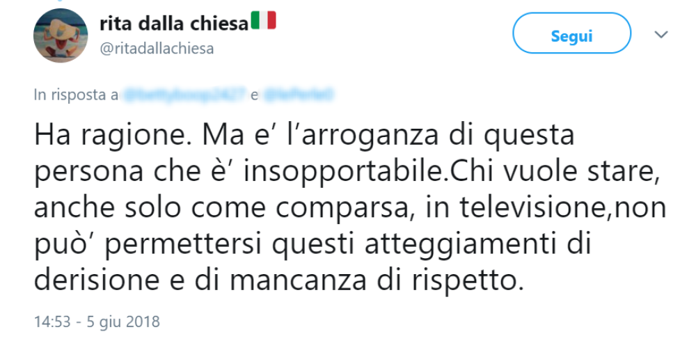 L’ex conduttrice di Forum non sembra proprio essere riuscita a tollerare il gesto di Aida