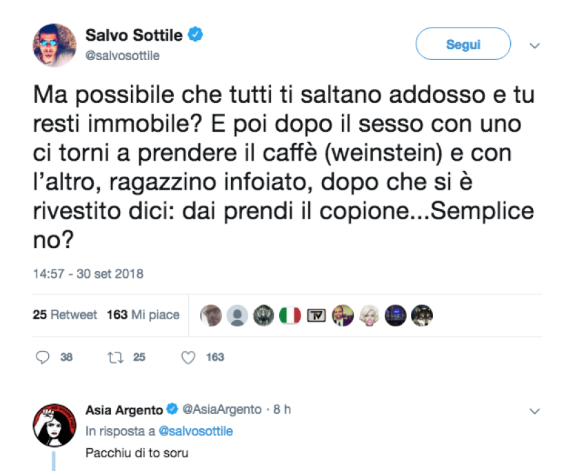 Il primo commento di Salvo Sottile su Twitter