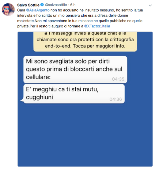 I messaggi privati della Argento a Sottile