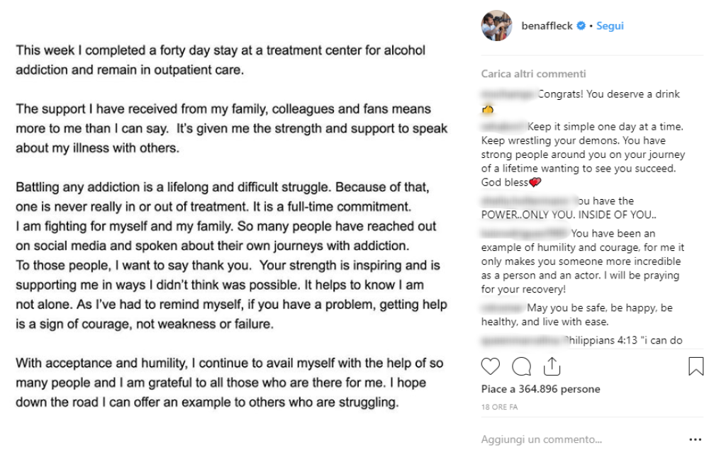 L'attore americano ha rilasciato un comunicato ufficiale sui social