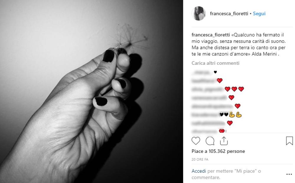 Il primo post di Francesca, dalla scomparsa di Davide:
