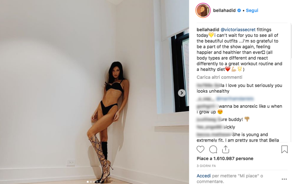 “Oggi prove per Victoria’s Secret – scrive Bella su Instagram – non vedo l’ora di farvi vedere