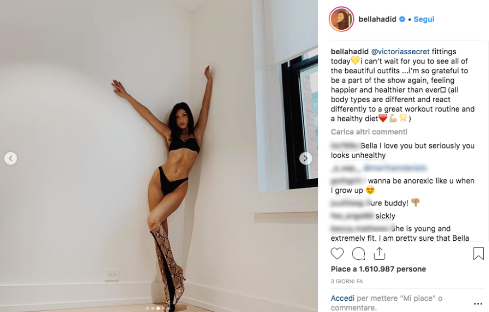 Anche gli stessi fan della modella si sono preoccupati nel vederla così: “Bella, ti adoro ma 