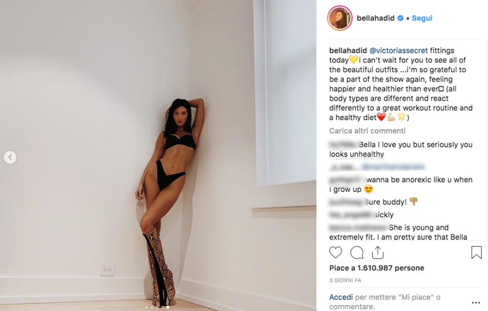 La super modella non sembra essere rimasta turbata dai commenti ricevuti, 