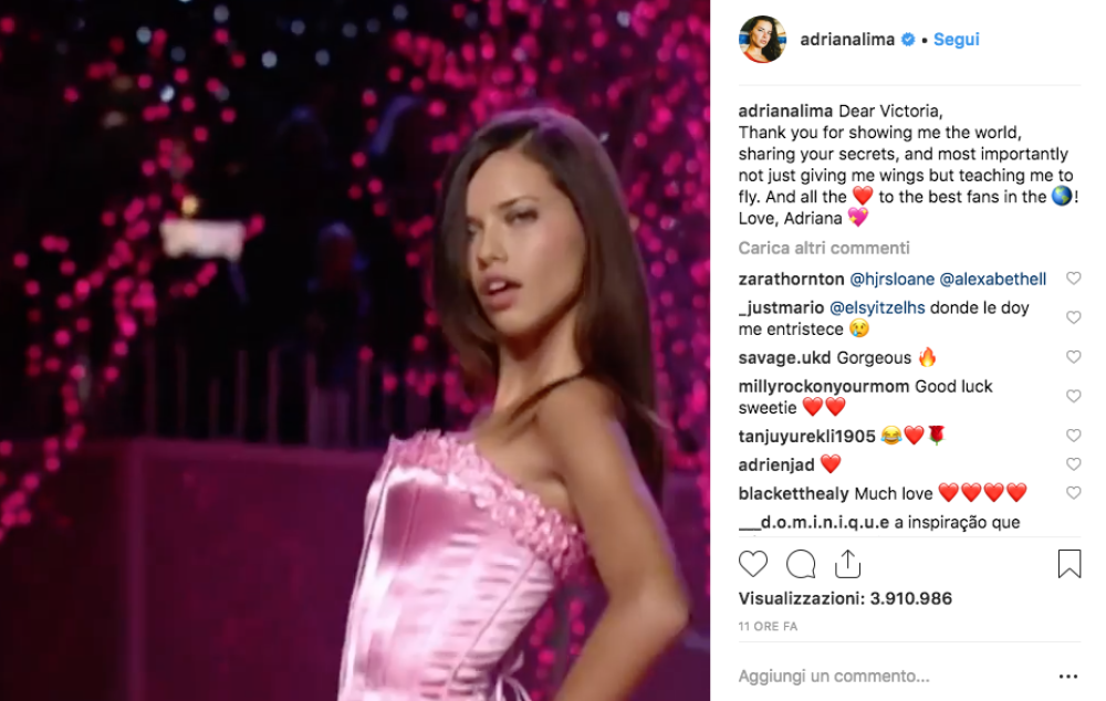 Il post di ringraziamento su Instagram