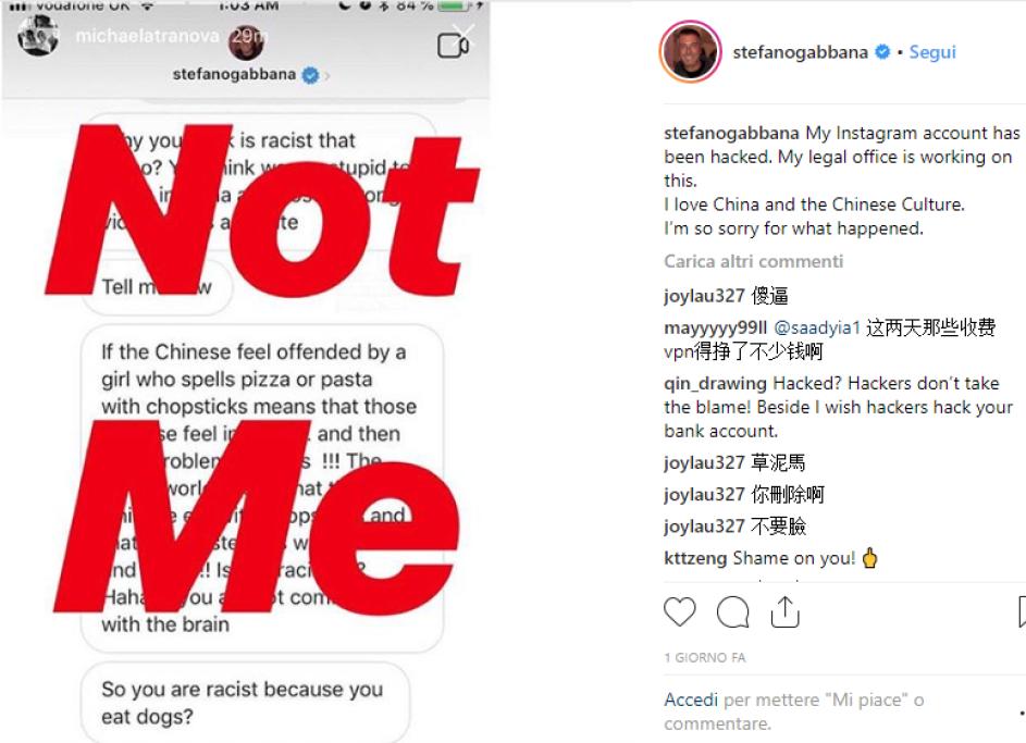 Gabbana accusa un hacker