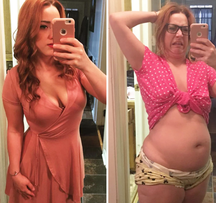 Elegante e curata nella prima foto, al naturale nella seconda, ma questa ragazza ci tiene a precisare: “Non sono incinta!”.