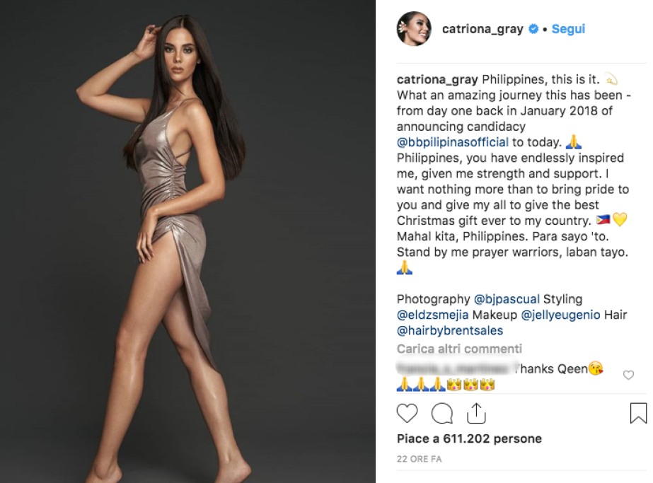 Catriona è la quarta Miss Filippine ad essere incoronata Miss Universo