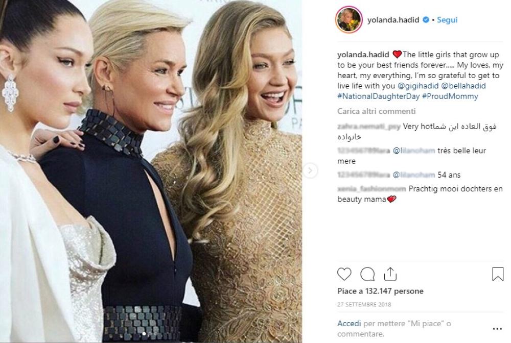 Yolanda Hadid con le due figlie, Gigi e Bella