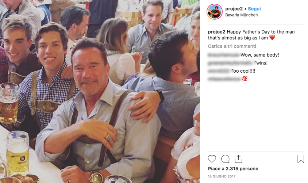 Joseph è nato dalla relazione extraconiugale che Arnold Schwarzenegger ha avuto con la sua collaboratrice domestica, Patty Baena. Anche in questa foto