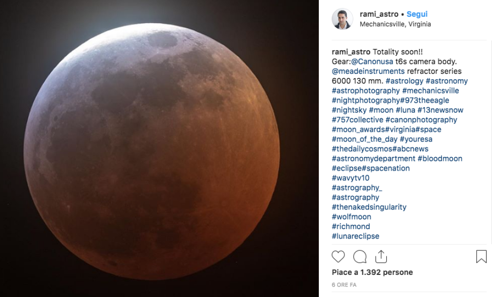 Ed ecco un'altra foto dell'eclissi lunare totale che arriva direttamente dalla Virginia