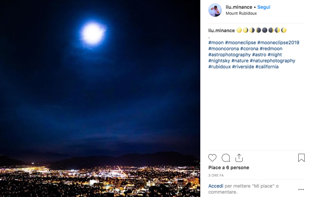 Ecco una foto della Luna che arriva dalla California