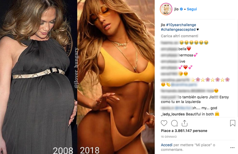 La bellissima cantante di origini portoricane ha già superato brillantemente la #10yearschallenge: confrontando una sua foto recente con quella di 10 