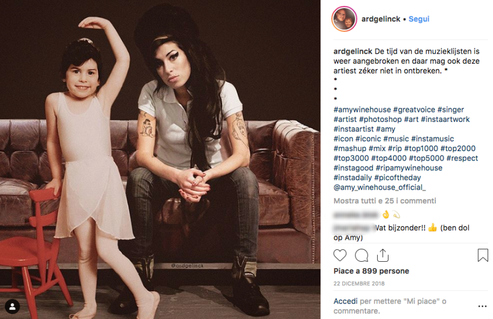 Questa è forse la foto più toccante: la compianta grande artista Amy Winehouse, scomparsa nel 2011 all’età di 27 anni, viene ritratta con sé stessa da