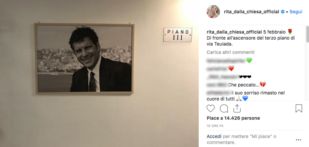 Tra gli omaggi sui social c’è anche quello dell’ex moglie Rita Dalla Chiesa, con la quale Frizzi ha sempre mantenuto buoni rapporti: per ricordarlo, 