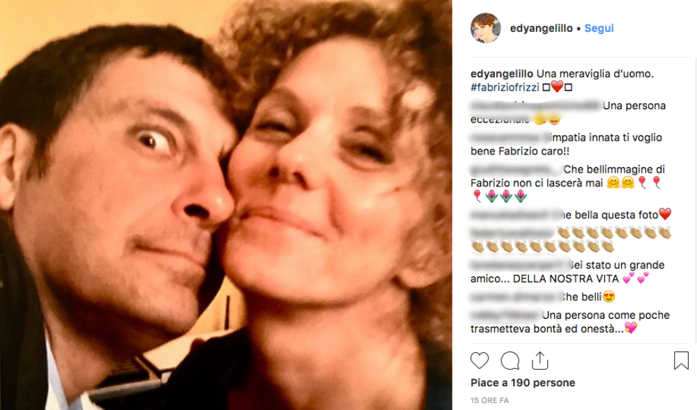 Questo è il ricordo dell'attrice Edy Angelillo, che su Instagram ha pubblicato una foto che la ritrae  insieme a Fabrizio qualche anno fa.