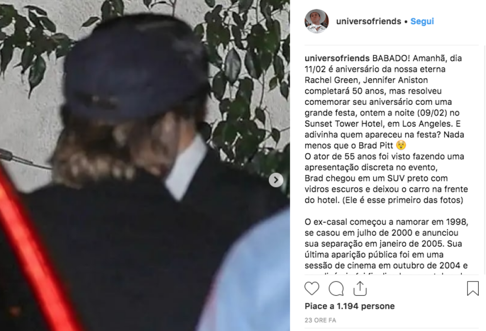 Ecco una foto pubblicata sui social che testimonia la presenza Brad Pitt al party: l’attore è stato fotografato mentre raggiungeva la festa a bordo di