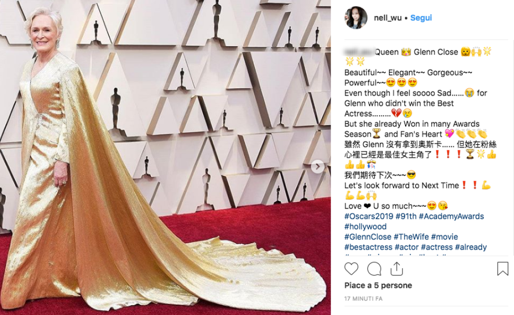 Glenn Close, invece, ha deciso di indossare un vestito dorato 