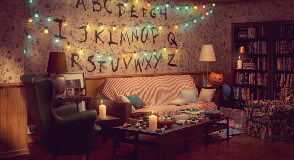 Le luci sulla parete che illuminano le lettere...