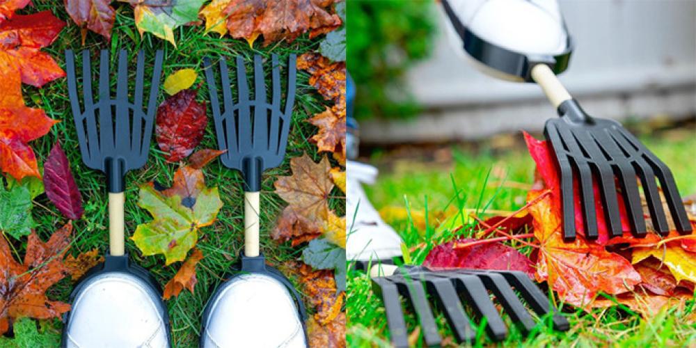 Con le “scarpe-rastrello” spazzare il giardino o il cortile dalle foglie sarà un gioco da ragazzi e sarà divertente farlo imitando il famoso passo di 