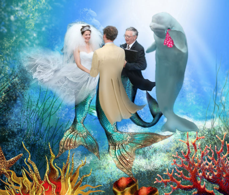 In questo meme, infine, gli sposi e l’officiante sono diventati delle sirene e la cerimonia si svolge nelle profonde acque dell’oceano, in presenza di