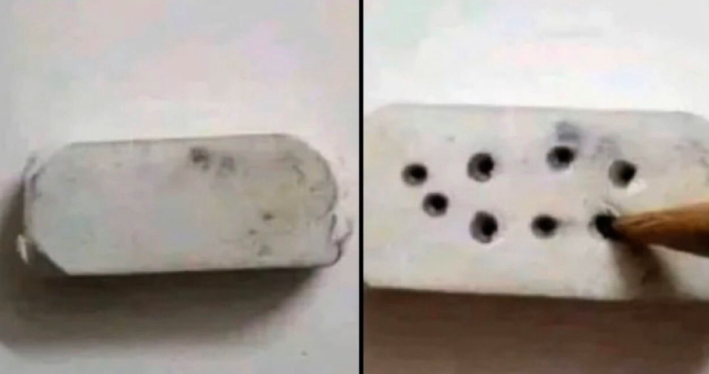 Bucherellare la gomma da cancellare con la penna