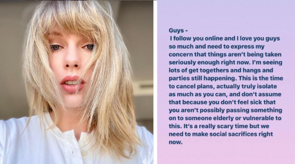 Taylor Swift invita i fan a non sottovalutare l'emergenza