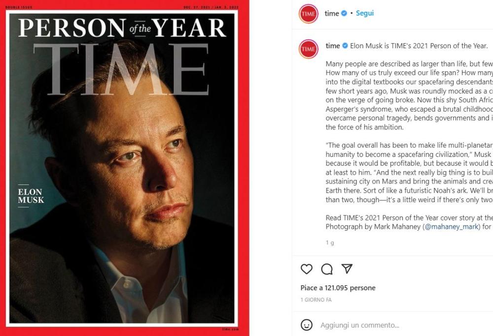 Elon Musk per il Time &egrave; la Persona dell&rsquo;anno 2021