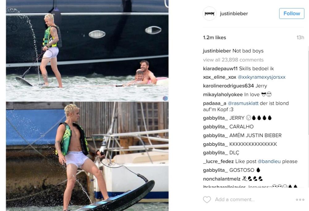 Justin Bieber fa surf in ...mutande! (rigorosamente firmate)