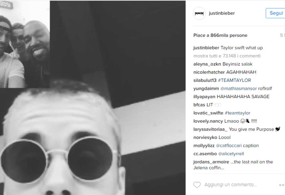 Justin Bieber si schiera con Kanye West contro Taylor Swift
