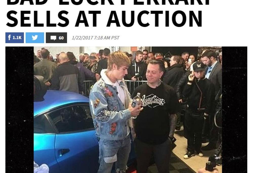 Justin Bieber: venduta all'asta la sua Ferrari blu