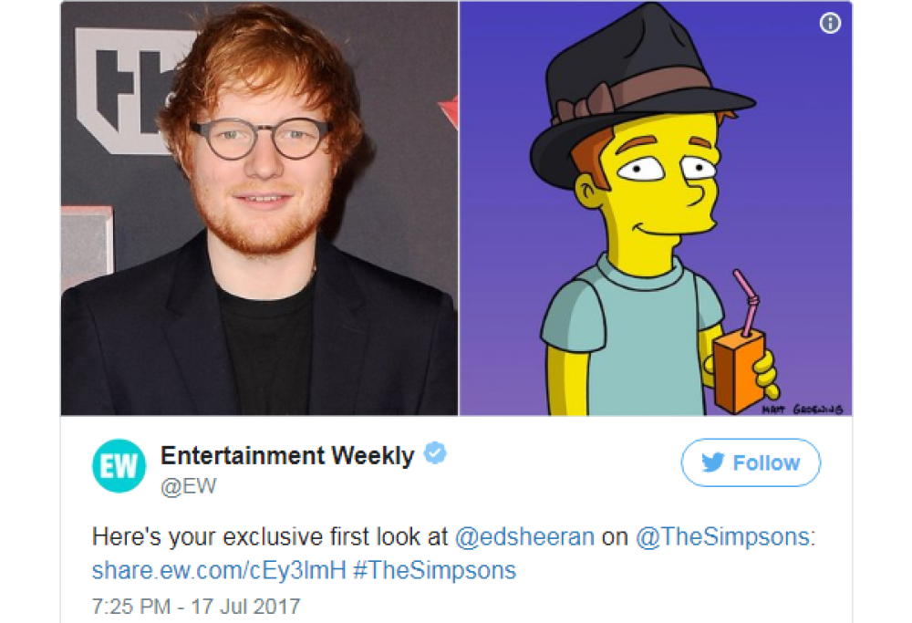 Ed Sheeran presto anche nei Simpson. Intanto il suo account Twitter è sparito