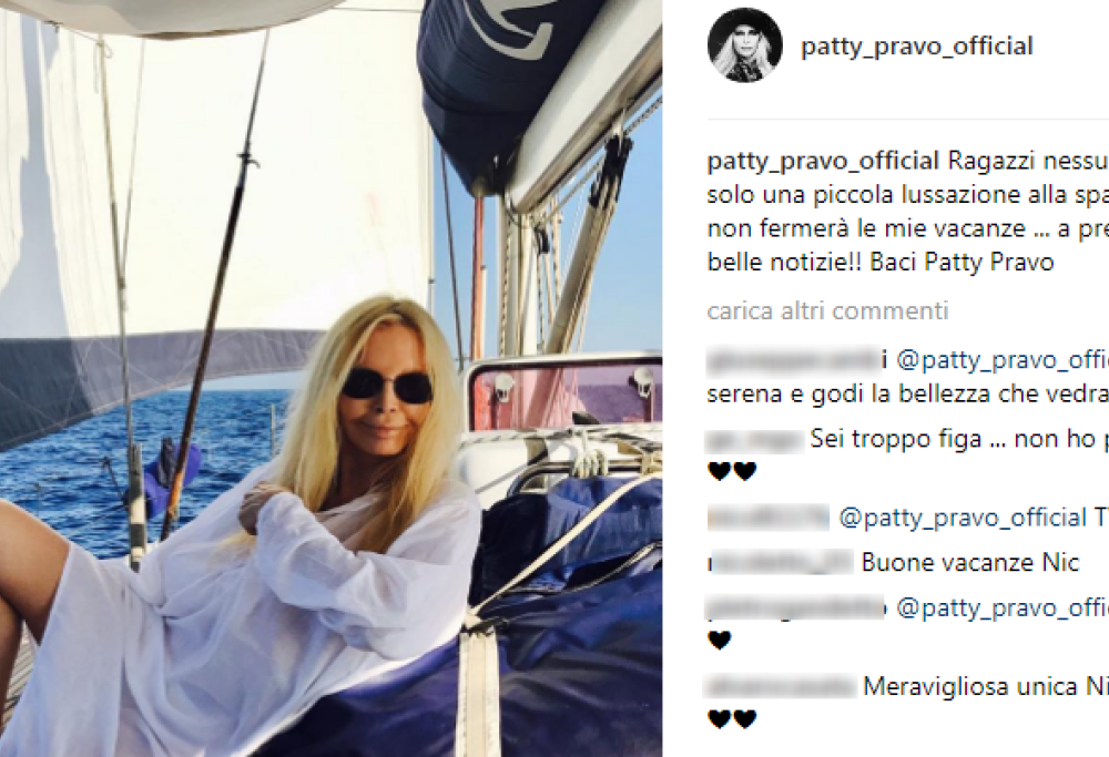 Patty Pravo, brutta caduta in barca: "È solo una lussazione. Nessun malore"