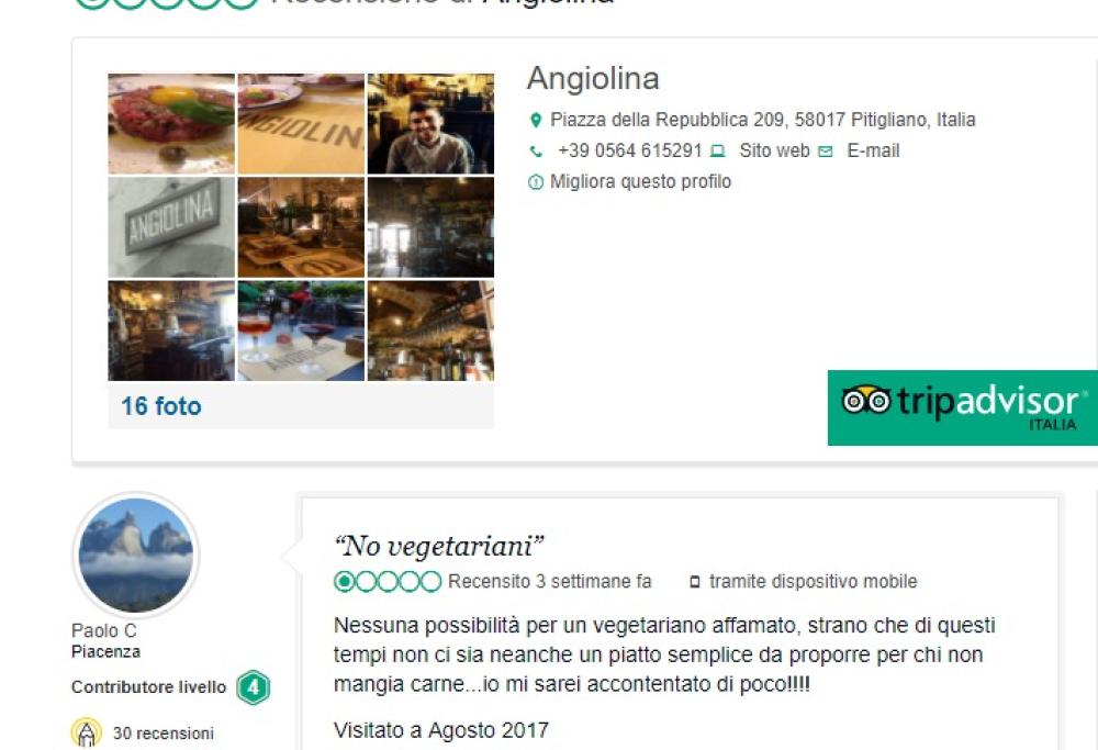 Tripadvisor, ristoratori rispondono piccati a un cliente vegetariano